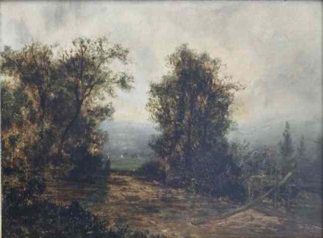 Appraisal: HOLLY May Late th C Oil on Board Landscape Remnants