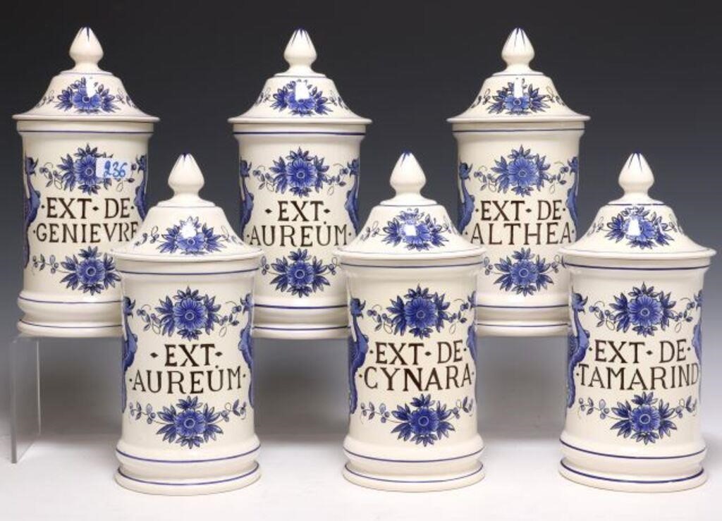 Appraisal: FRENCH SAINT CLEMENT FAIENCE APOTHECARY JARS lot of French faience