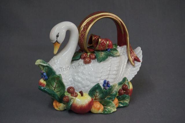 Appraisal: Fitz and Floyd Swan with Fruits Teapot Marked - Fitz