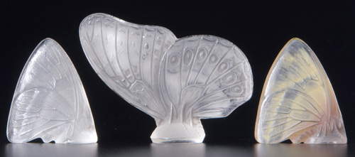 Appraisal: R LALIQUE Three butterfly letter seals two Papillon Ailes Fermees