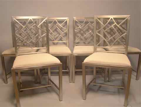 Appraisal: SET OF EIGHT MODERN CHINESE CHIPPENDALE STYLE SILVERED METAL LATTICE