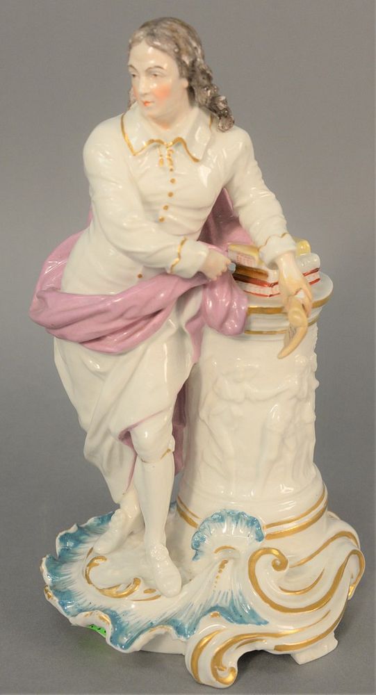 Appraisal: Chelsea porcelain figure of man at a pedestal marked with