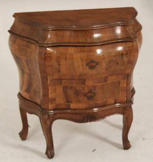 Appraisal: ITALIAN BOMBE DRAWER COMMODE ITALIAN OLIVEWOOD AND WALNUT BOMBE SHAPED