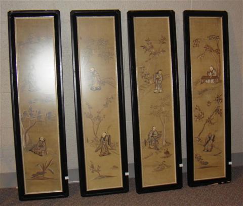 Appraisal: CHINESE FOUR PANEL FRAMED SILK EMROIDERY x in Framed Provenance