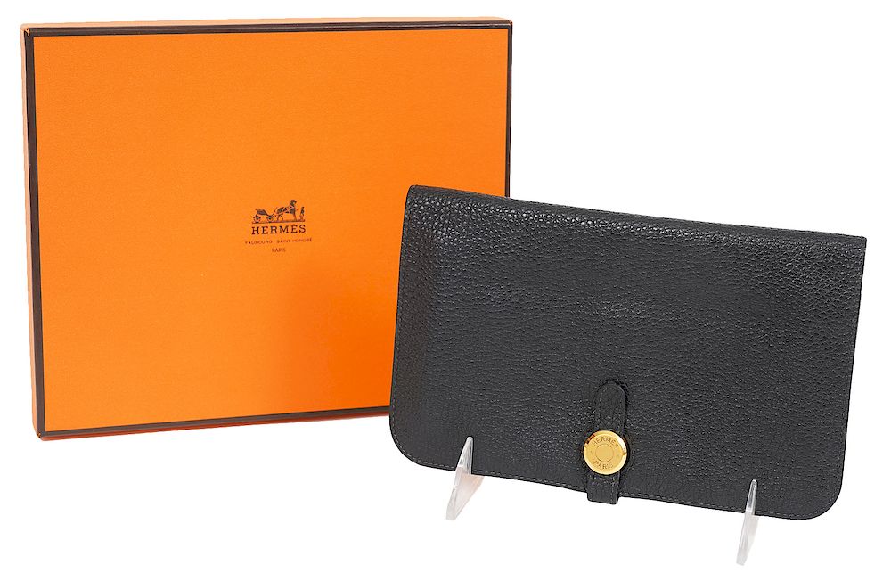 Appraisal: Hermes Black Dogon Togo Leather Wallet Hermes black in Togo