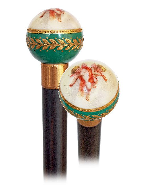 Appraisal: Porcelain Dress Cane -Ca -Indian green porcelain ball knob finely