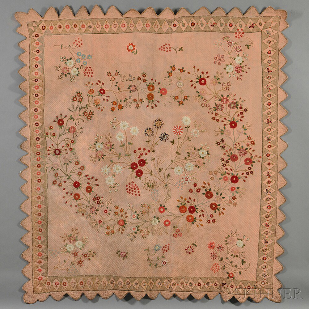 Appraisal: Wool and Cotton Embroidered Coverlet possibly Vermont early th century