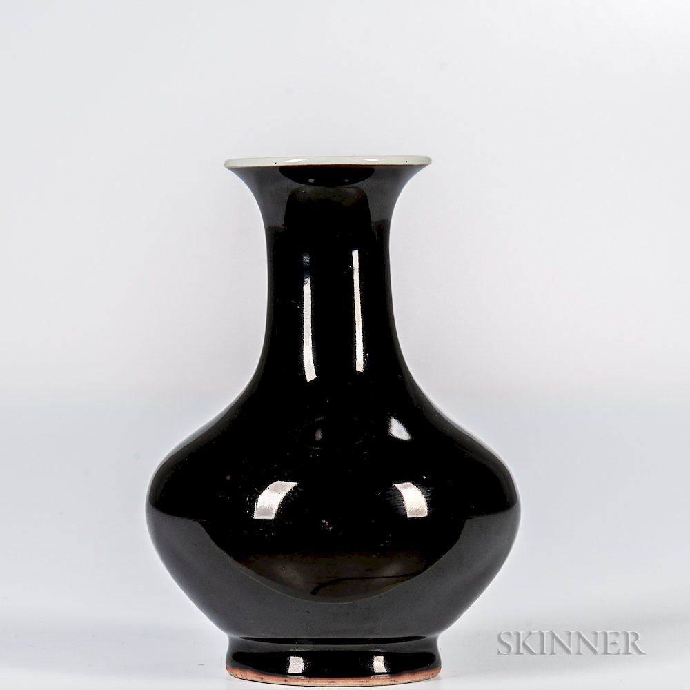 Appraisal: Mirror Black-glazed Vase Mirror Black-glazed Vase China Qianlong compressed globular