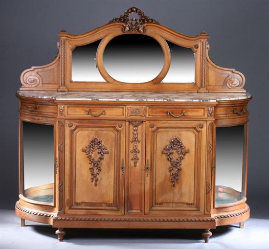 Appraisal: LOUIS XVI-STYLE MARBLE TOP FRUITWOOD SERVER th century with mirrored