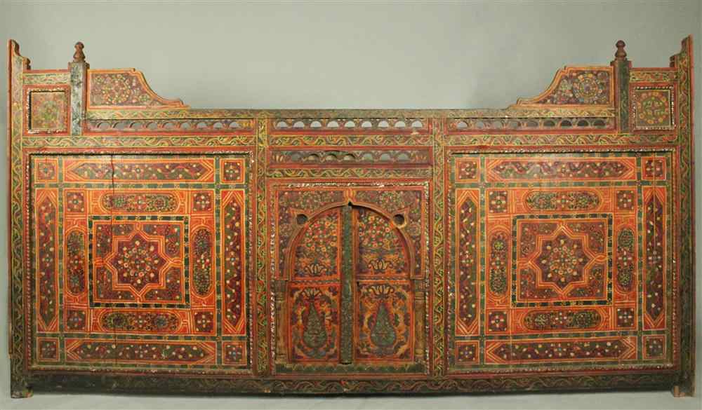 Appraisal: LARGE DAMASCUS POLYCHROME PAINTED AND RELIEF CARVED WALL PANEL WITH