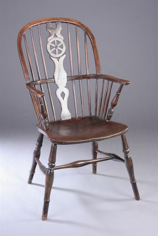 Appraisal: ENGLISH SACK-BACK WINDSOR ARMCHAIR early th century Rounded crest rail