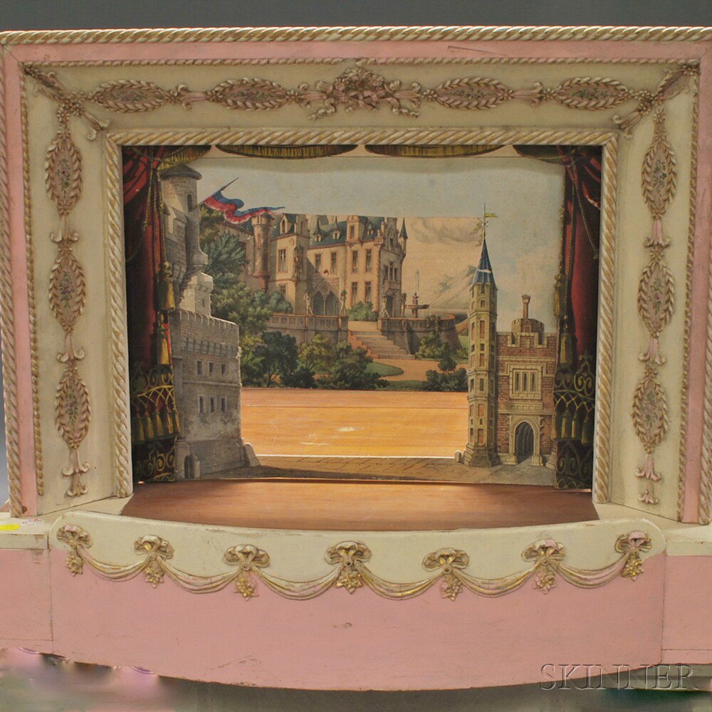 Appraisal: Collection of Lithograph Puppet Theatre Backdrops and a Gilt and