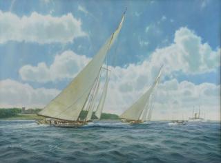 Appraisal: BARTHOLOMEW James Oil on Canvas Racing Yachts Signed lower left