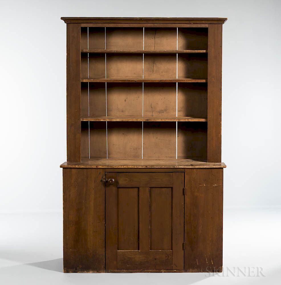 Appraisal: Grain-painted Open Step-back Cupboard Grain-painted Open Step-back Cupboard New England