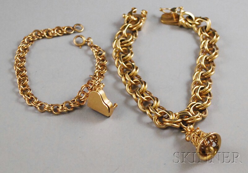 Appraisal: Two kt Gold Circle Link Bracelets each with a single