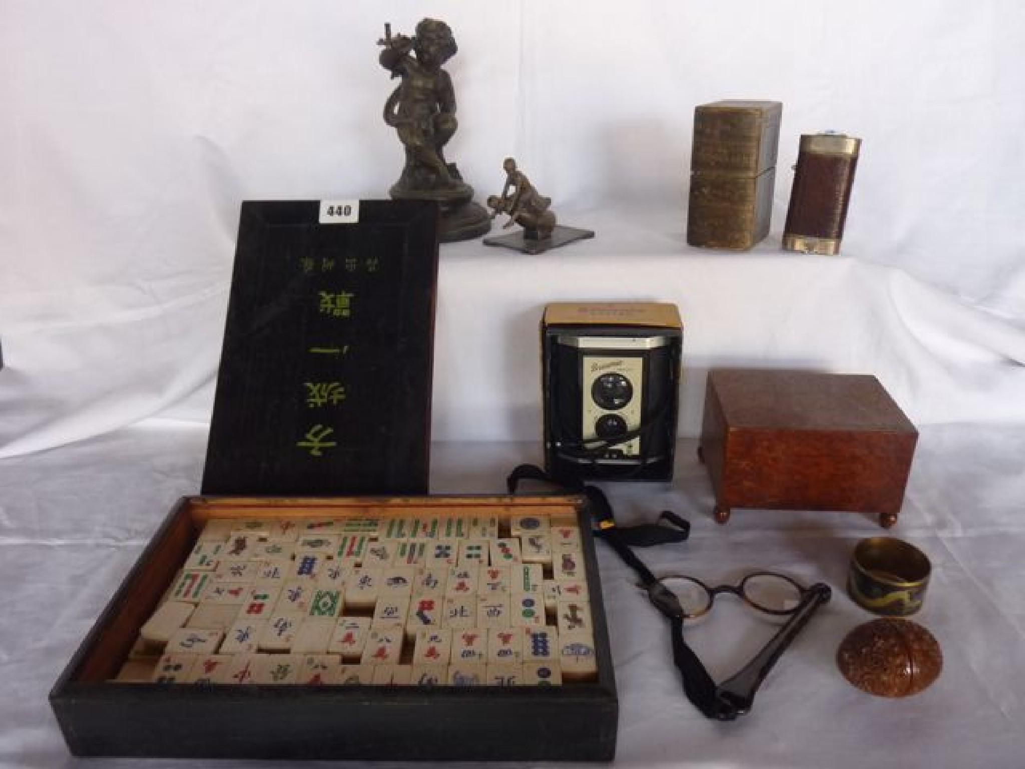 Appraisal: A mahjong set and a th century spelter taper lighter