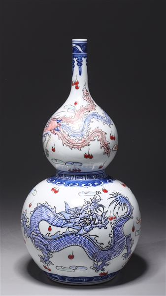 Appraisal: Chinese blue white and red double gourd vase with dragons