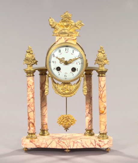 Appraisal: French Gilt-Brass-Mounted Sarrancolin Marble Mantel Clock fourth quarter th century