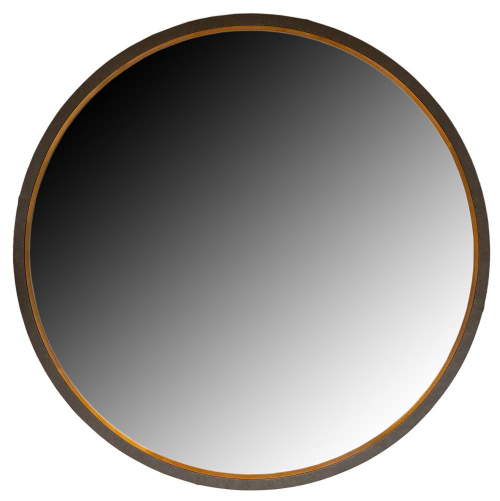 Appraisal: LEATHER BRASS ROUND WALL MIRRORcontemporary unsigned inches diameter inches deep