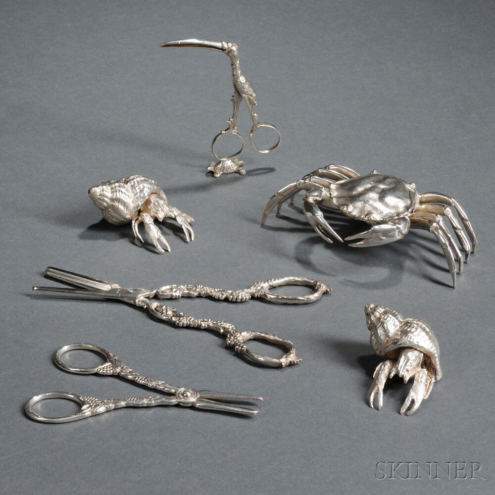 Appraisal: Three Pieces of Elizabeth II Sterling Silver Crab-form Tableware London