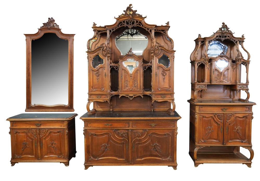 Appraisal: THREE-PIECE ROCOCO-STYLE FURNITURE SUITEcarved oak comprising a buffet inches wide