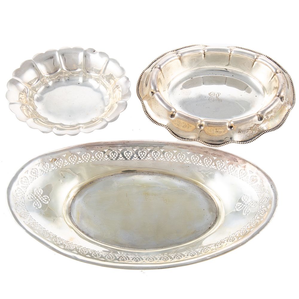 Appraisal: Three American Sterling Silver Dishes including an oval bread dish