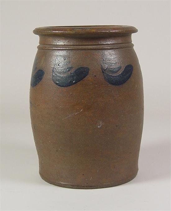 Appraisal: Cobalt Decorated Stoneware Crock Late th century Ovoid salt glaze