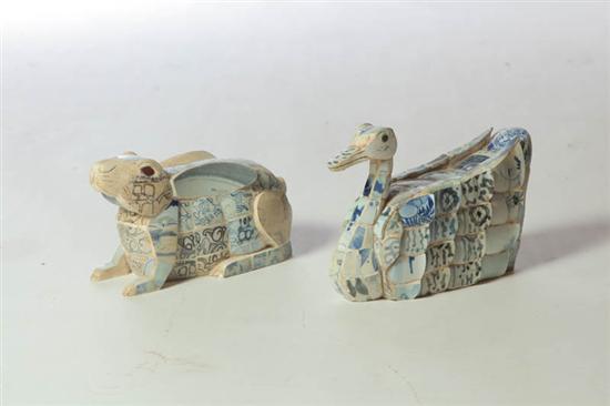 Appraisal: TWO CERAMIC ANIMALS Asian late th century Duck and rabbit