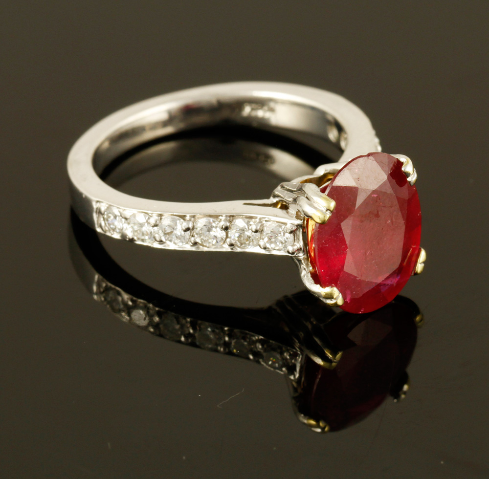 Appraisal: - Platinum Diamond and Ruby Ring Platinum diamond and ruby