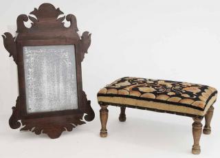 Appraisal: Chippendale Style Mirror and Crewel Fabric Stool mirror with carved