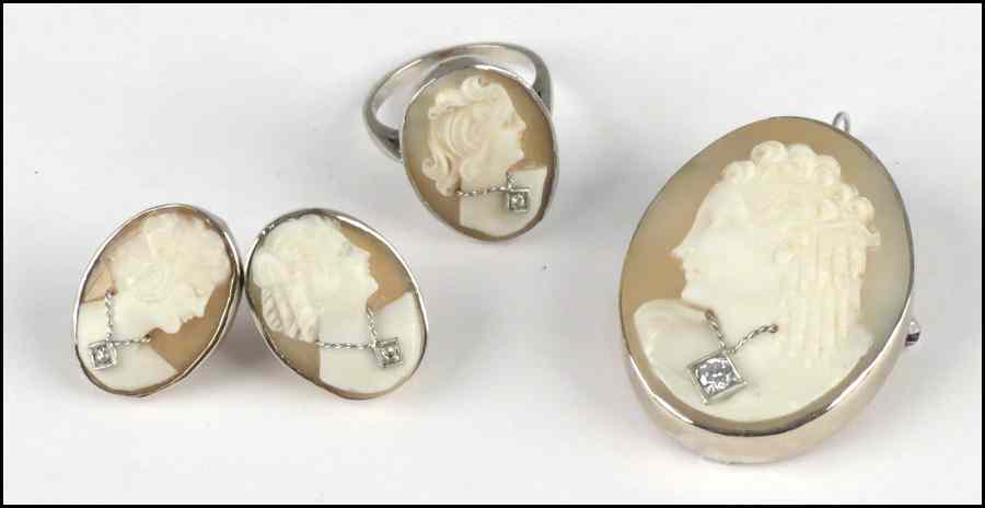 Appraisal: CAMEO DIAMOND AND KARAT WHITE GOLD PARURE Comprised of a