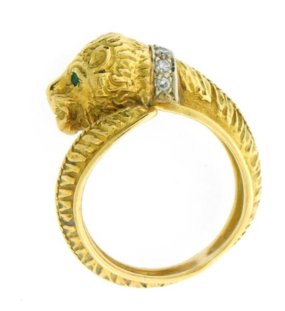 Appraisal: JEWELRY K Emerald and Diamond Tiger Head Ring tested K