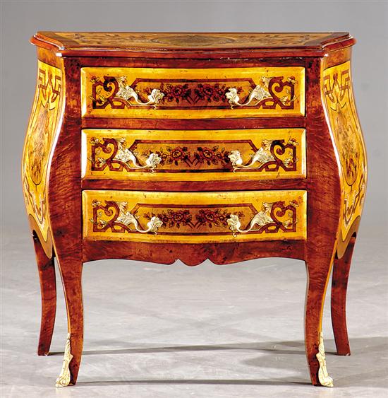 Appraisal: Louis XV style painted bombe commode molded and shaped top