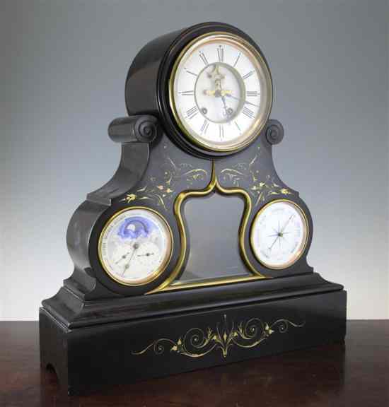 Appraisal: A late th century French black slate mantel clock combined