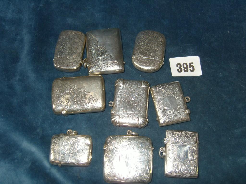 Appraisal: A collection of nine various silver vesta cases mostly with