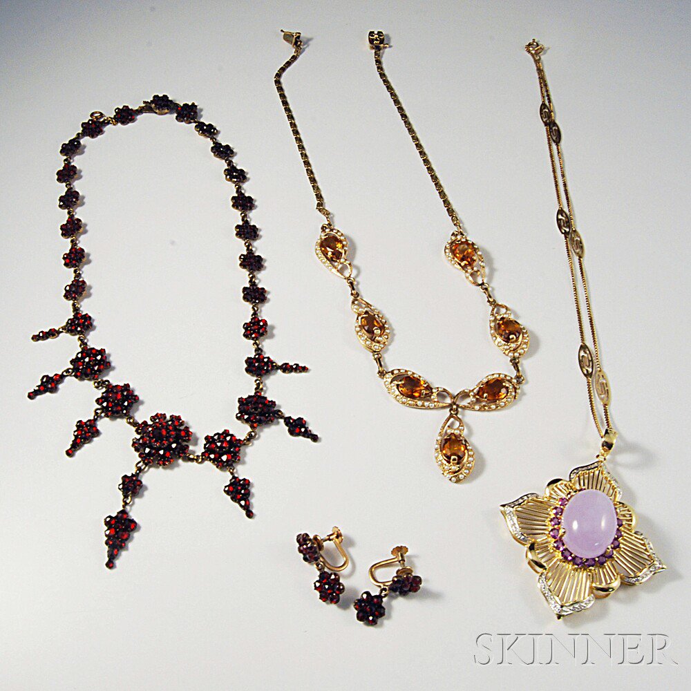 Appraisal: Three Necklaces and a Pair of Earrings a gold-filled and