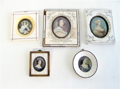 Appraisal: Group of five Continental miniature portraits th century