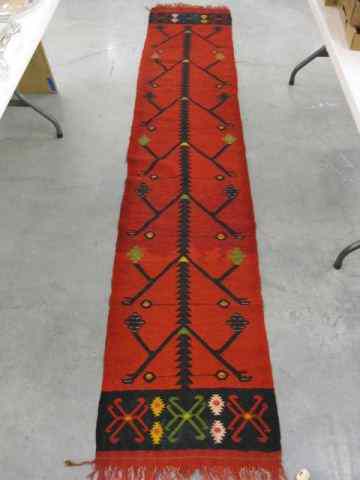 Appraisal: Turkisk Kaiseri Handmade Runner geometric designs red with indigo trim