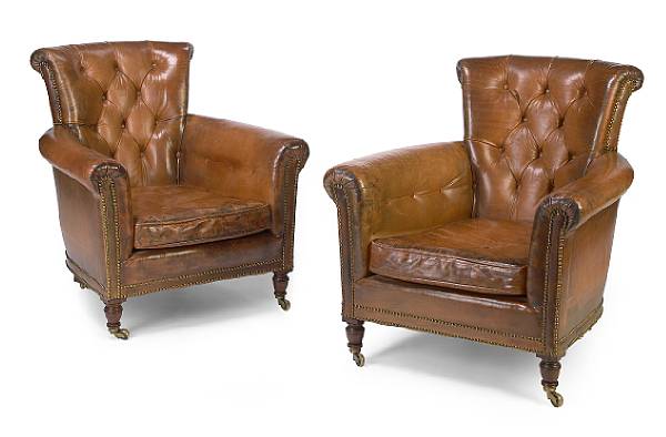 Appraisal: A pair of Victorian leather upholstered club armchairs late th