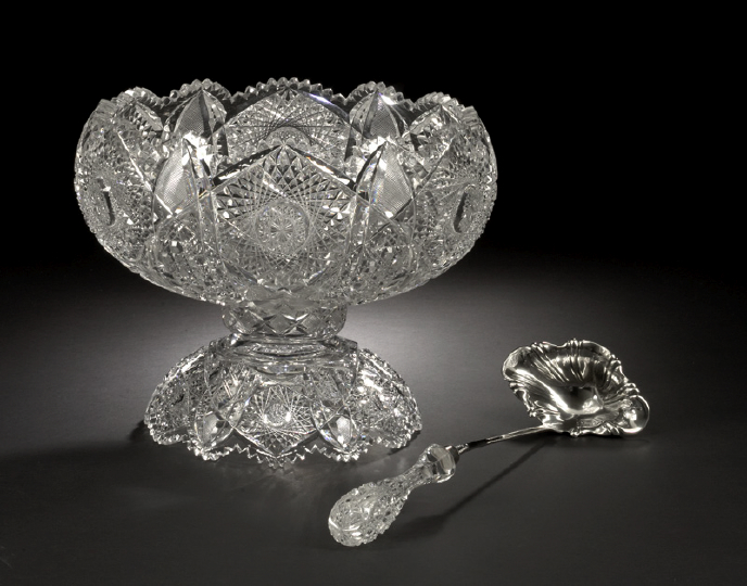 Appraisal: American Brilliant-Cut Glass Punchbowl and Ladle ca with a two-part