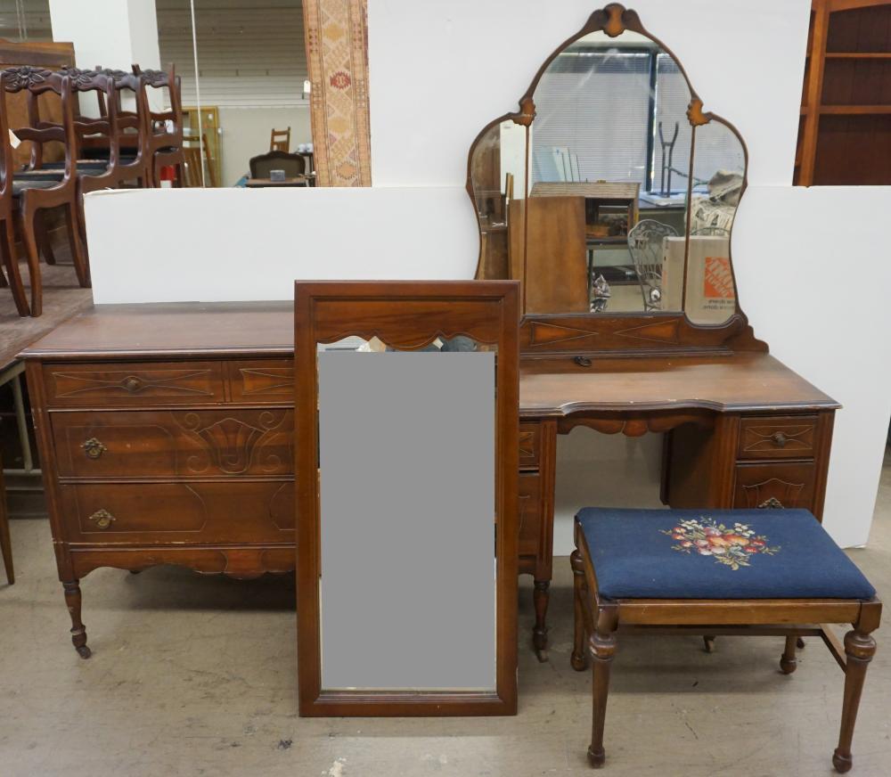 Appraisal: Early American Style Walnut Chest Mirror Dressing Table and Bench