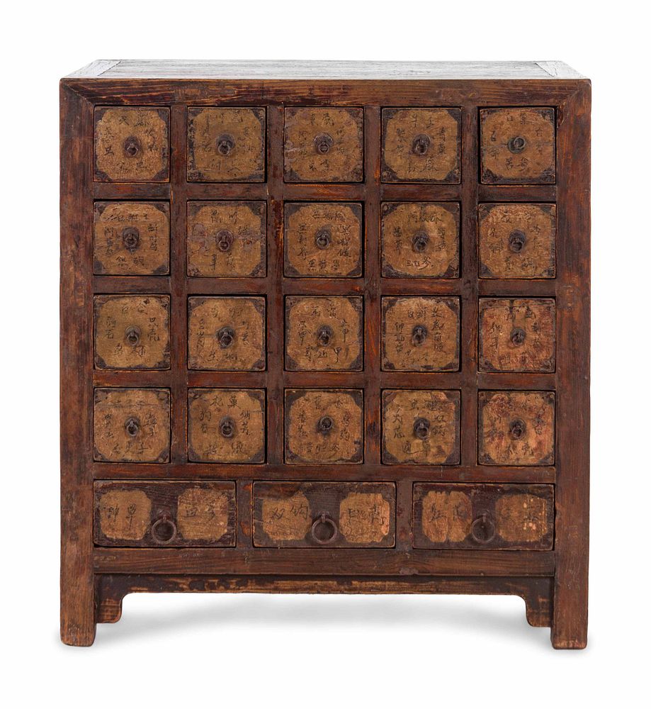 Appraisal: A Chinese Parcel Lacquered Elmwood Medicine Chest A Chinese Parcel