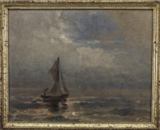 Appraisal: Signed Early th C Painting of Man on Sailboat Signed