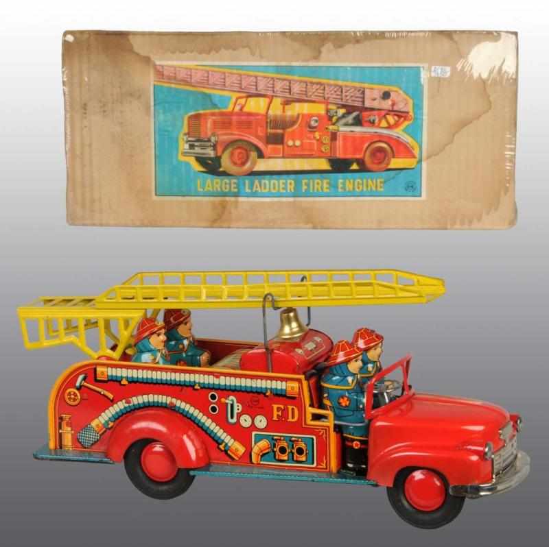 Appraisal: Tin Fire Engine Friction Toy Description Japanese Circa s Working