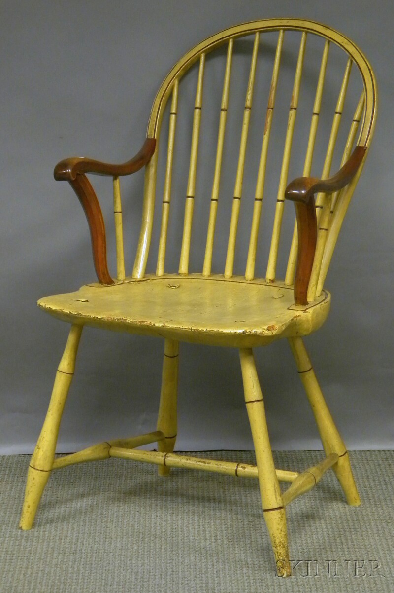 Appraisal: Yellow-painted Windsor Bow-back Applied-arm Chair