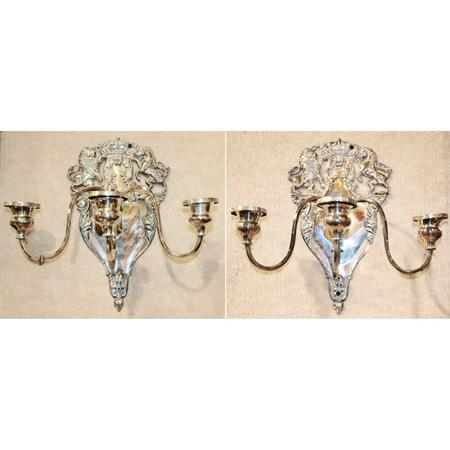 Appraisal: Pair of Sheffield Silver Plated Three-Light Sconces Estimate -