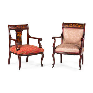 Appraisal: An Edwardian Style Mahogany and Marquetry Five-Piece Seating Suite Early