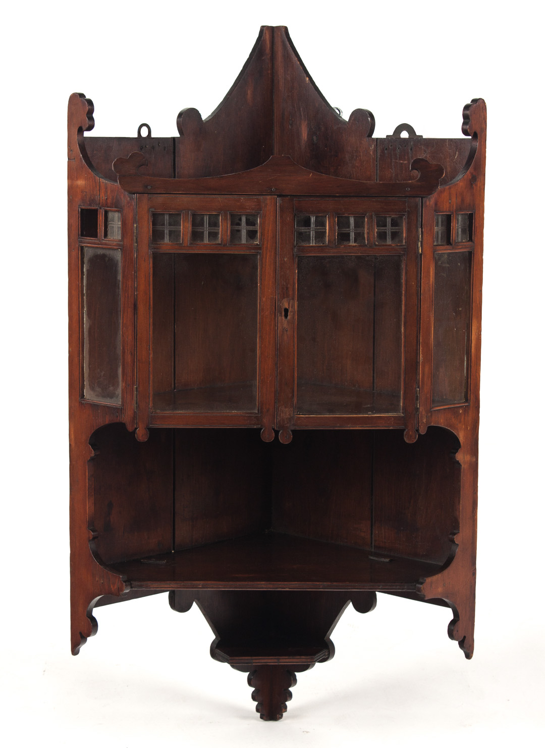 Appraisal: Victorian Arts Crafts hanging corner cabinet fourth quarter- th century