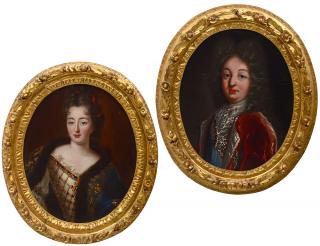 Appraisal: FRENCH SCHOOL th Century Portraits of a Baron and Baroness