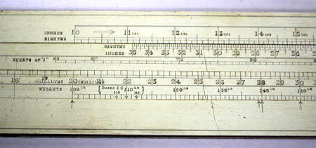 Appraisal: AN EARLY TH CENTURY OAK AND IVORINE CUPBOARD SLIDE RULE